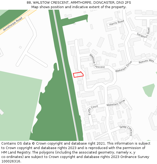 88, WALSTOW CRESCENT, ARMTHORPE, DONCASTER, DN3 2FS: Location map and indicative extent of plot