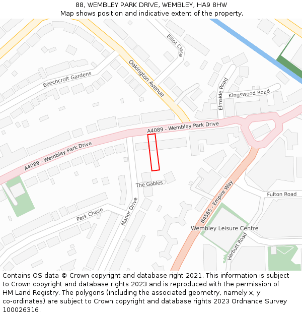 88, WEMBLEY PARK DRIVE, WEMBLEY, HA9 8HW: Location map and indicative extent of plot