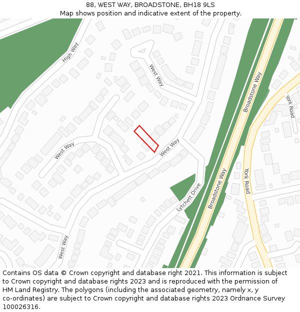 88, WEST WAY, BROADSTONE, BH18 9LS: Location map and indicative extent of plot