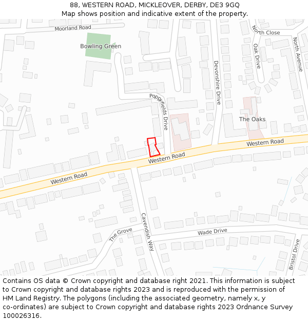 88, WESTERN ROAD, MICKLEOVER, DERBY, DE3 9GQ: Location map and indicative extent of plot