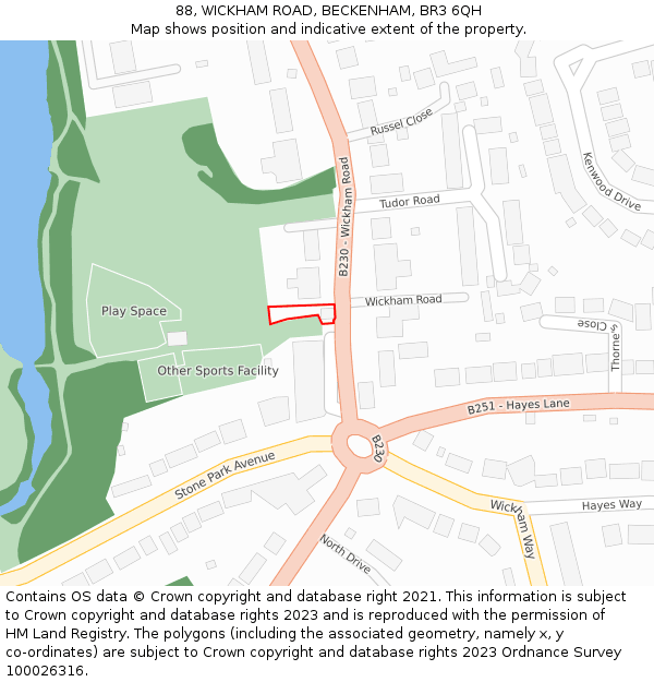 88, WICKHAM ROAD, BECKENHAM, BR3 6QH: Location map and indicative extent of plot