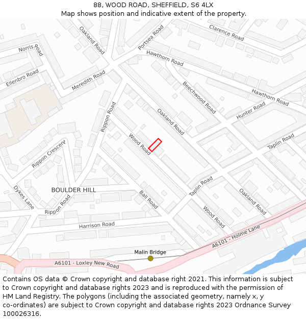 88, WOOD ROAD, SHEFFIELD, S6 4LX: Location map and indicative extent of plot