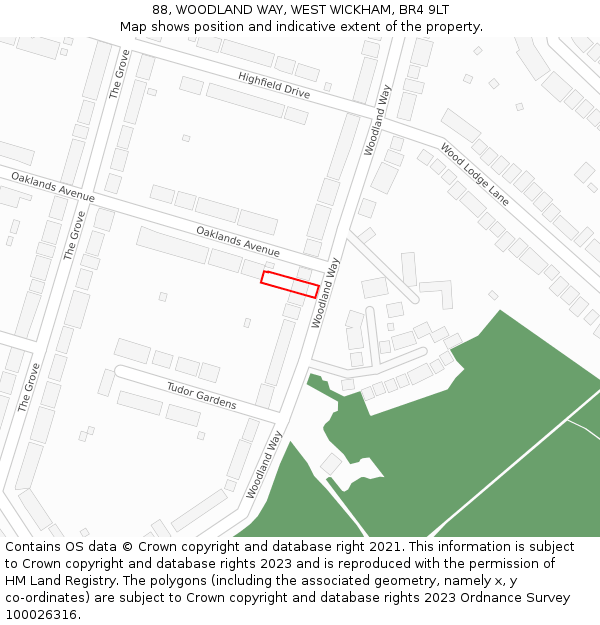 88, WOODLAND WAY, WEST WICKHAM, BR4 9LT: Location map and indicative extent of plot