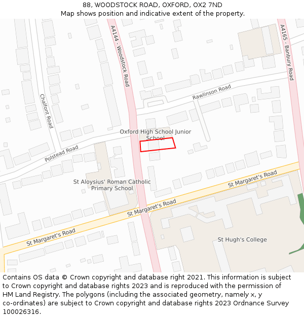 88, WOODSTOCK ROAD, OXFORD, OX2 7ND: Location map and indicative extent of plot