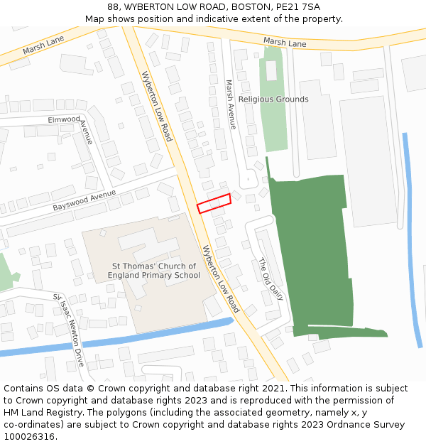 88, WYBERTON LOW ROAD, BOSTON, PE21 7SA: Location map and indicative extent of plot