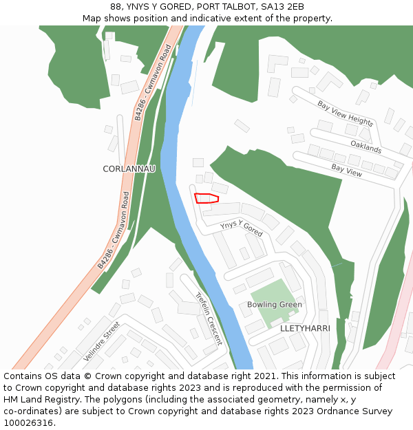 88, YNYS Y GORED, PORT TALBOT, SA13 2EB: Location map and indicative extent of plot