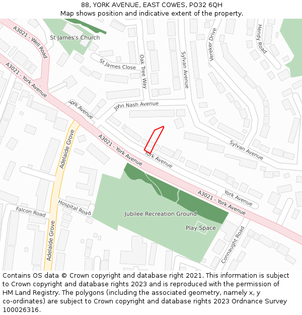 88, YORK AVENUE, EAST COWES, PO32 6QH: Location map and indicative extent of plot