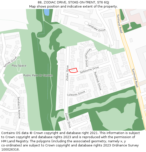 88, ZODIAC DRIVE, STOKE-ON-TRENT, ST6 6QJ: Location map and indicative extent of plot