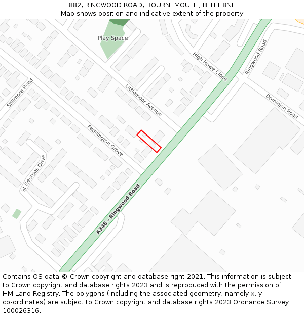 882, RINGWOOD ROAD, BOURNEMOUTH, BH11 8NH: Location map and indicative extent of plot