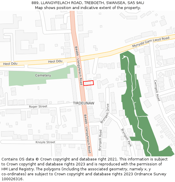 889, LLANGYFELACH ROAD, TREBOETH, SWANSEA, SA5 9AU: Location map and indicative extent of plot