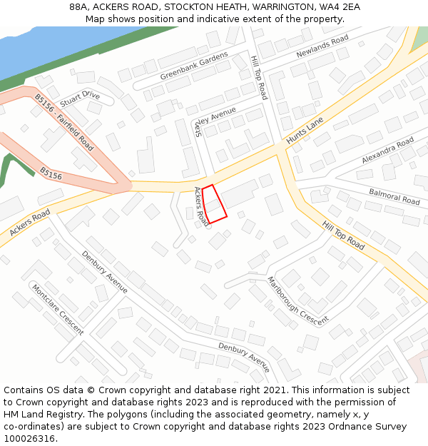 88A, ACKERS ROAD, STOCKTON HEATH, WARRINGTON, WA4 2EA: Location map and indicative extent of plot