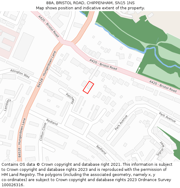 88A, BRISTOL ROAD, CHIPPENHAM, SN15 1NS: Location map and indicative extent of plot
