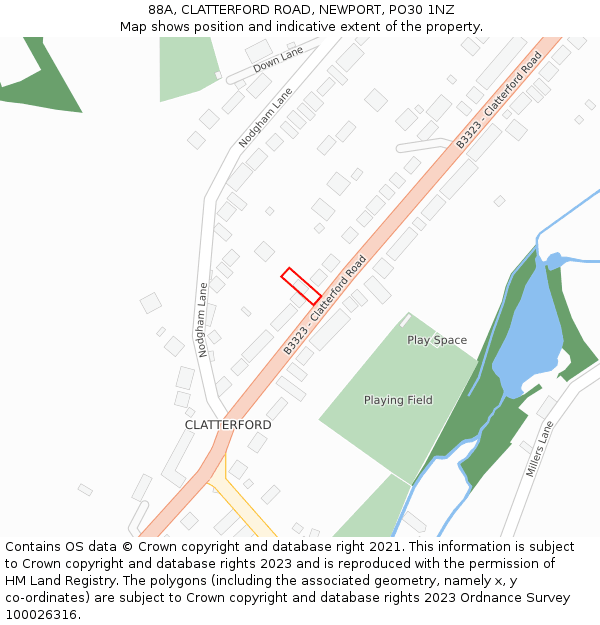 88A, CLATTERFORD ROAD, NEWPORT, PO30 1NZ: Location map and indicative extent of plot