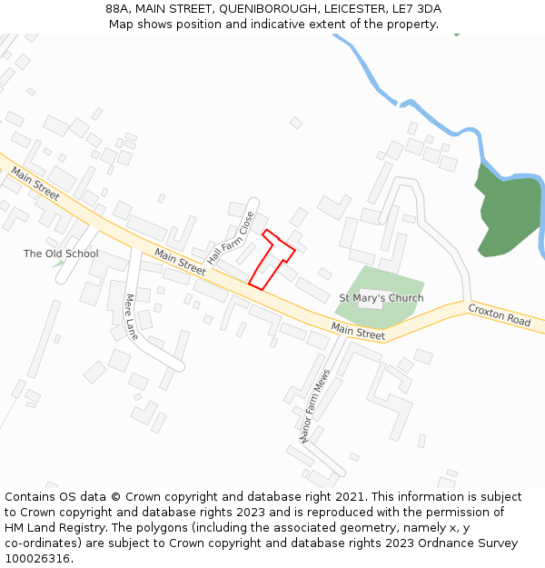 88A, MAIN STREET, QUENIBOROUGH, LEICESTER, LE7 3DA: Location map and indicative extent of plot