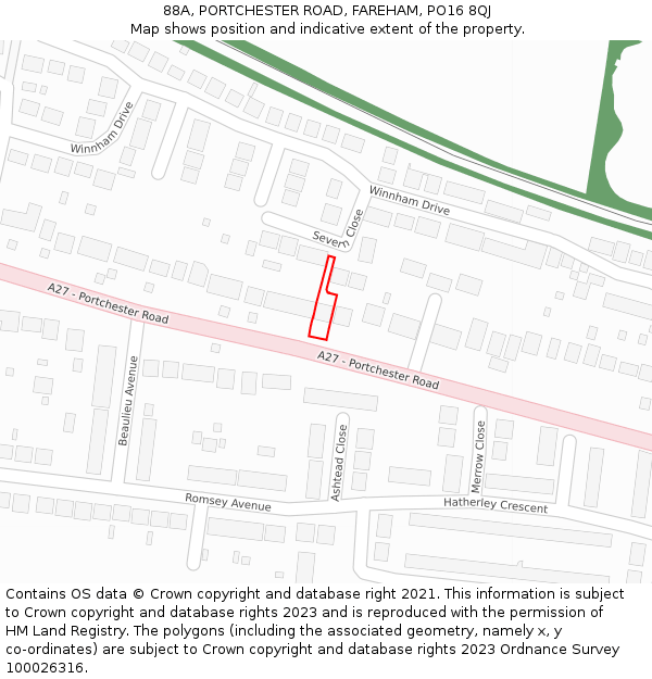 88A, PORTCHESTER ROAD, FAREHAM, PO16 8QJ: Location map and indicative extent of plot