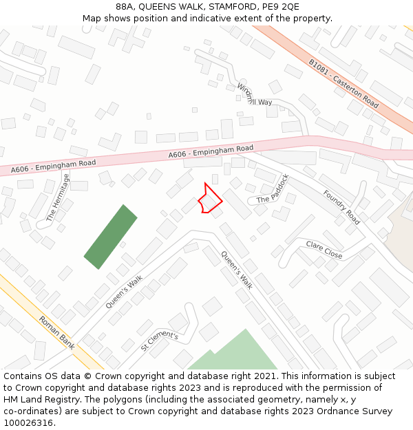 88A, QUEENS WALK, STAMFORD, PE9 2QE: Location map and indicative extent of plot