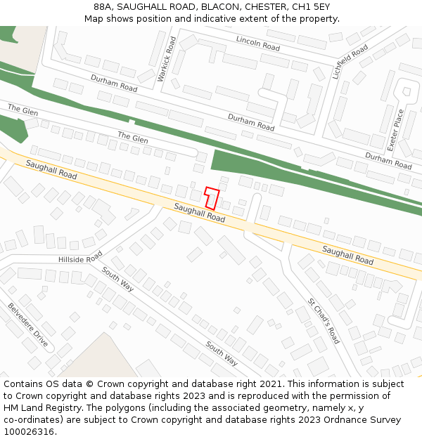 88A, SAUGHALL ROAD, BLACON, CHESTER, CH1 5EY: Location map and indicative extent of plot