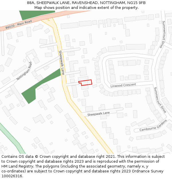 88A, SHEEPWALK LANE, RAVENSHEAD, NOTTINGHAM, NG15 9FB: Location map and indicative extent of plot