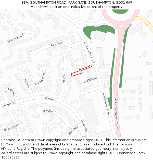 88A, SOUTHAMPTON ROAD, PARK GATE, SOUTHAMPTON, SO31 6AF: Location map and indicative extent of plot