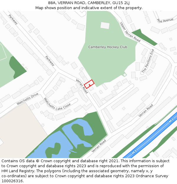 88A, VERRAN ROAD, CAMBERLEY, GU15 2LJ: Location map and indicative extent of plot