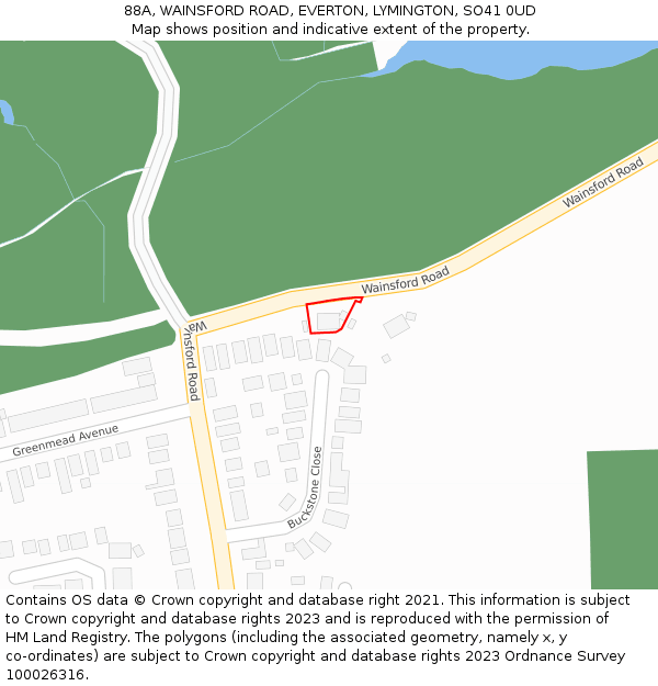 88A, WAINSFORD ROAD, EVERTON, LYMINGTON, SO41 0UD: Location map and indicative extent of plot