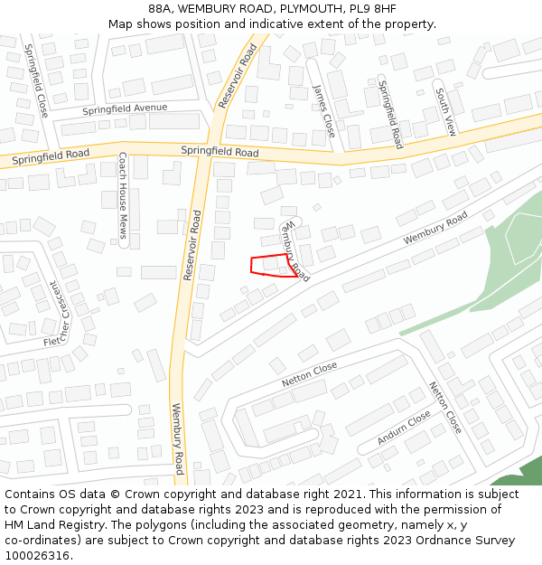 88A, WEMBURY ROAD, PLYMOUTH, PL9 8HF: Location map and indicative extent of plot