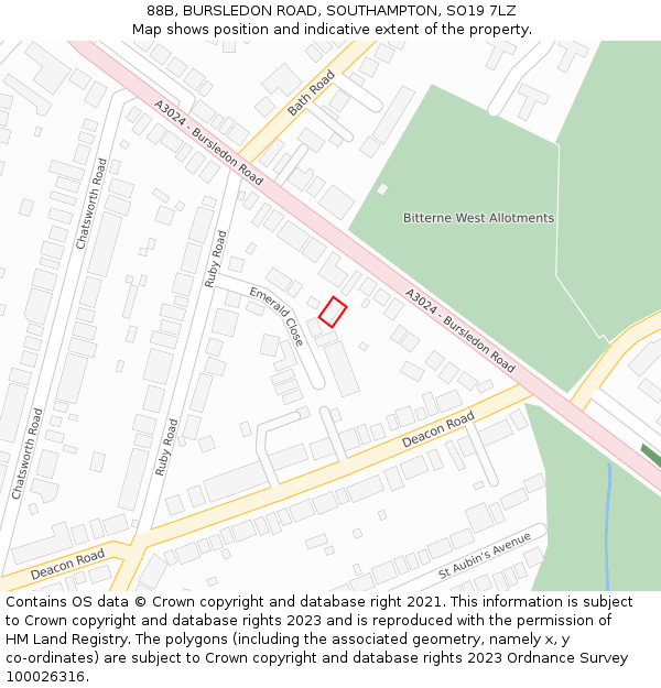 88B, BURSLEDON ROAD, SOUTHAMPTON, SO19 7LZ: Location map and indicative extent of plot