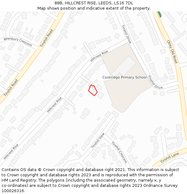 88B, HILLCREST RISE, LEEDS, LS16 7DL: Location map and indicative extent of plot