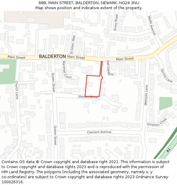 88B, MAIN STREET, BALDERTON, NEWARK, NG24 3NU: Location map and indicative extent of plot