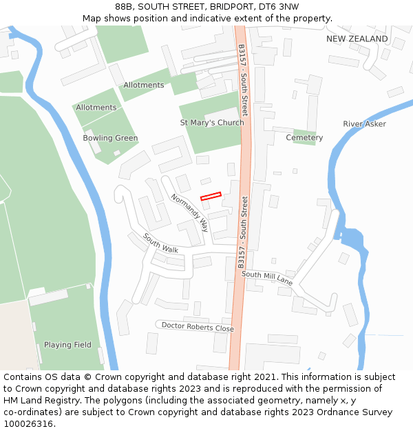 88B, SOUTH STREET, BRIDPORT, DT6 3NW: Location map and indicative extent of plot