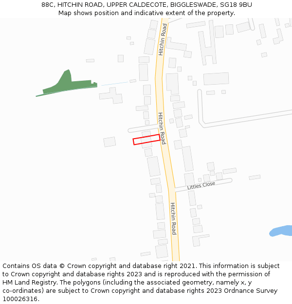 88C, HITCHIN ROAD, UPPER CALDECOTE, BIGGLESWADE, SG18 9BU: Location map and indicative extent of plot