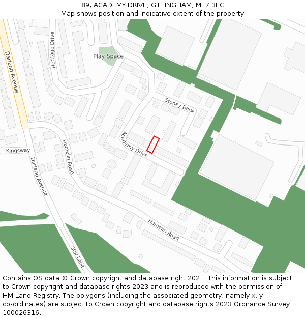 89, ACADEMY DRIVE, GILLINGHAM, ME7 3EG: Location map and indicative extent of plot