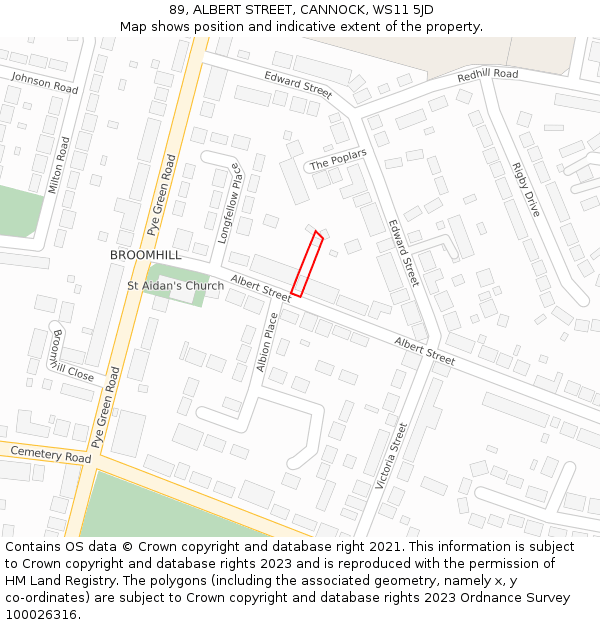 89, ALBERT STREET, CANNOCK, WS11 5JD: Location map and indicative extent of plot