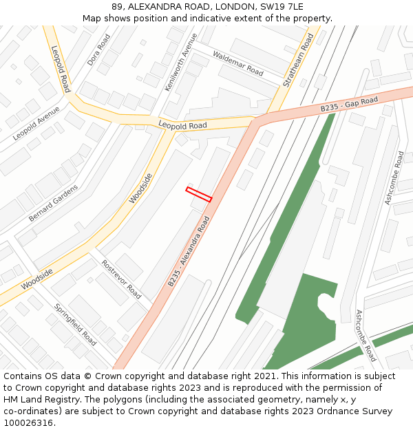 89, ALEXANDRA ROAD, LONDON, SW19 7LE: Location map and indicative extent of plot