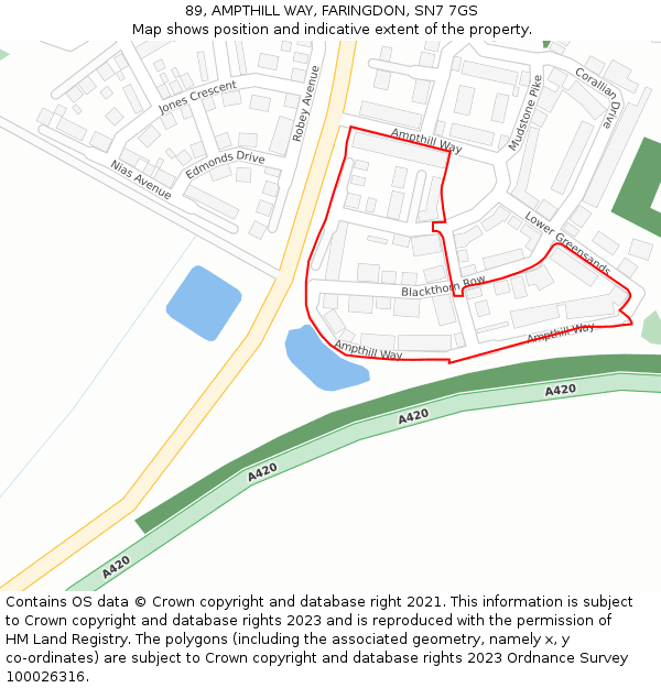 89, AMPTHILL WAY, FARINGDON, SN7 7GS: Location map and indicative extent of plot