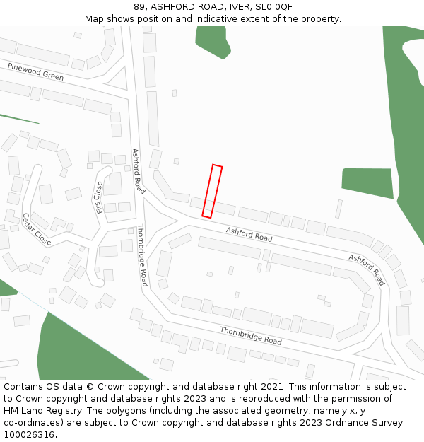 89, ASHFORD ROAD, IVER, SL0 0QF: Location map and indicative extent of plot