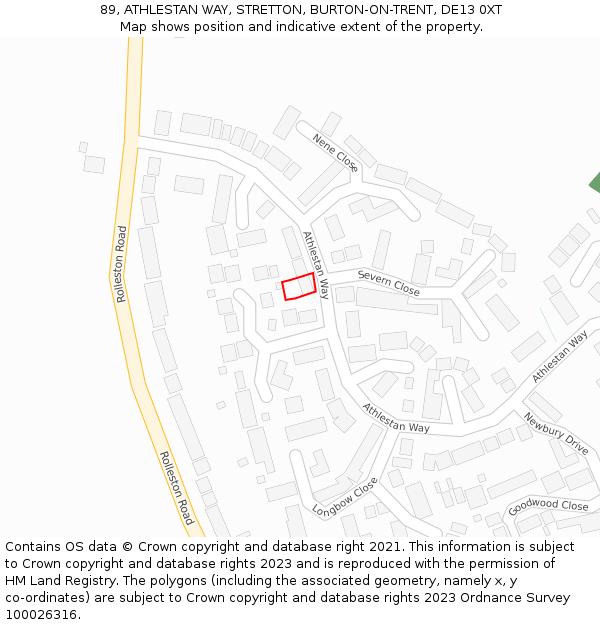 89, ATHLESTAN WAY, STRETTON, BURTON-ON-TRENT, DE13 0XT: Location map and indicative extent of plot