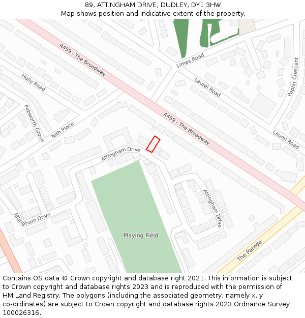 89, ATTINGHAM DRIVE, DUDLEY, DY1 3HW: Location map and indicative extent of plot