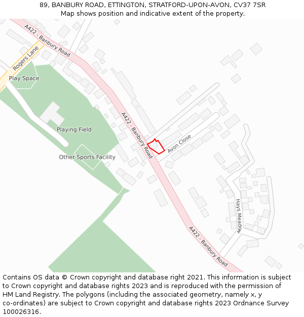 89, BANBURY ROAD, ETTINGTON, STRATFORD-UPON-AVON, CV37 7SR: Location map and indicative extent of plot