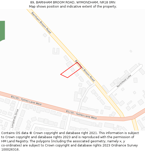 89, BARNHAM BROOM ROAD, WYMONDHAM, NR18 0RN: Location map and indicative extent of plot