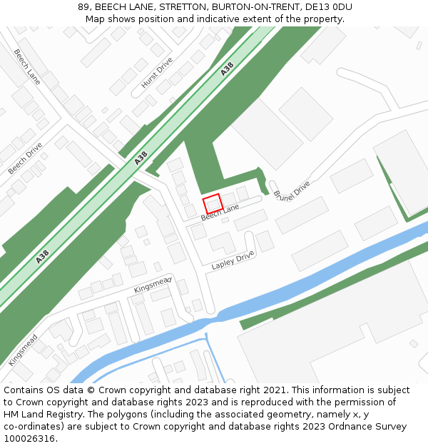 89, BEECH LANE, STRETTON, BURTON-ON-TRENT, DE13 0DU: Location map and indicative extent of plot