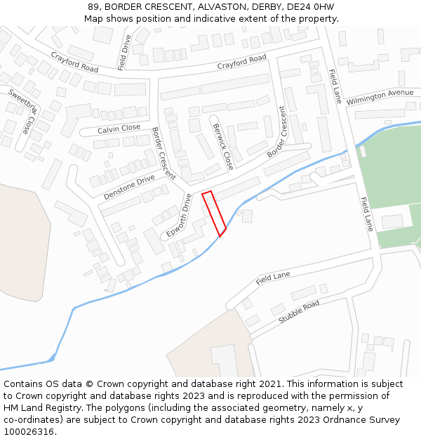 89, BORDER CRESCENT, ALVASTON, DERBY, DE24 0HW: Location map and indicative extent of plot