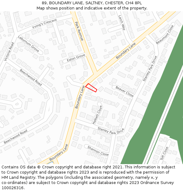 89, BOUNDARY LANE, SALTNEY, CHESTER, CH4 8PL: Location map and indicative extent of plot