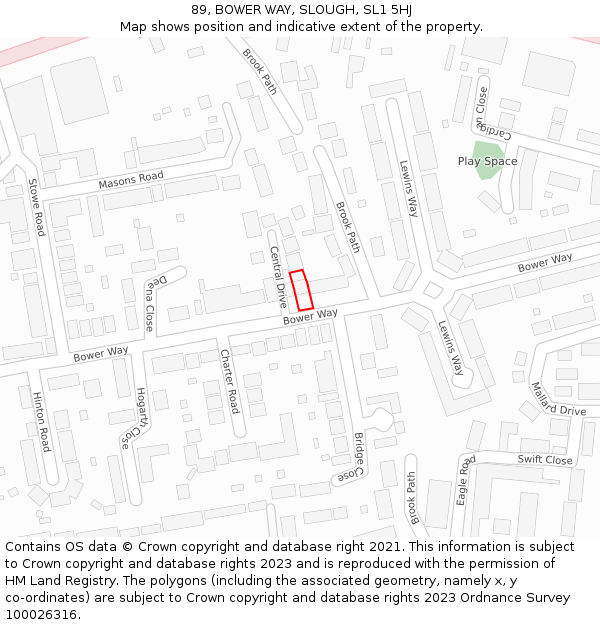 89, BOWER WAY, SLOUGH, SL1 5HJ: Location map and indicative extent of plot