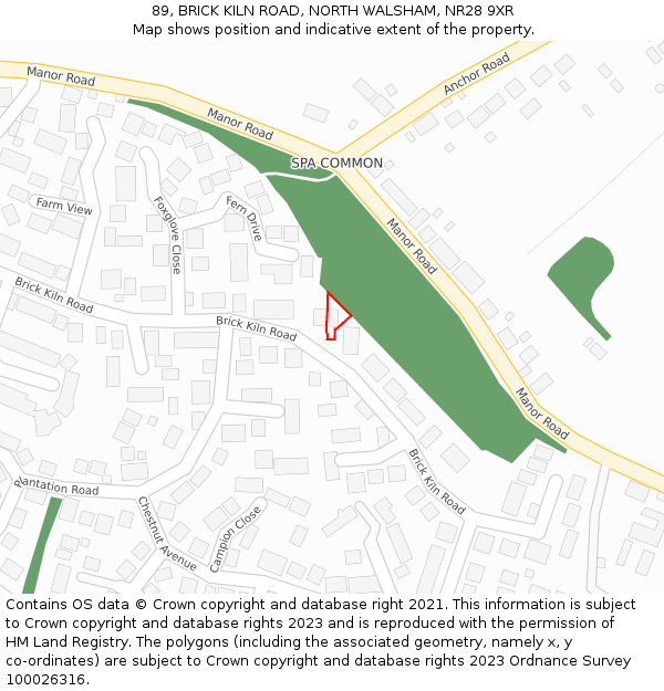 89, BRICK KILN ROAD, NORTH WALSHAM, NR28 9XR: Location map and indicative extent of plot