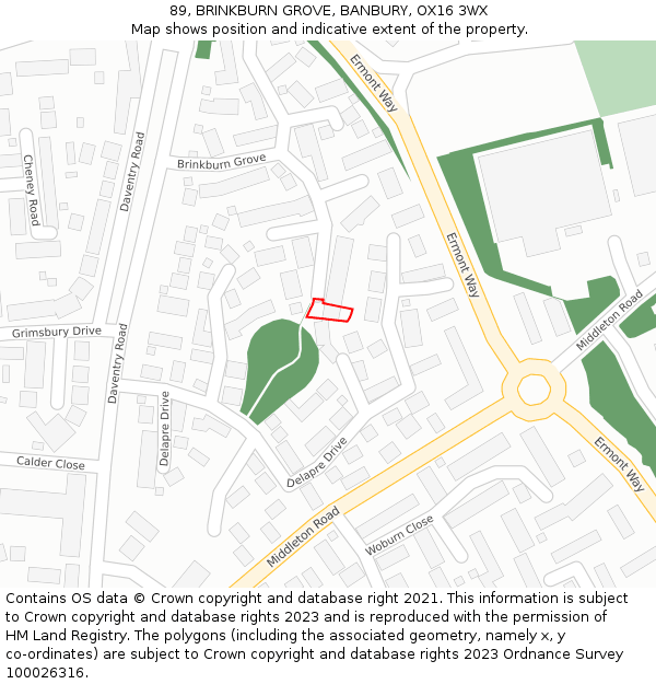 89, BRINKBURN GROVE, BANBURY, OX16 3WX: Location map and indicative extent of plot