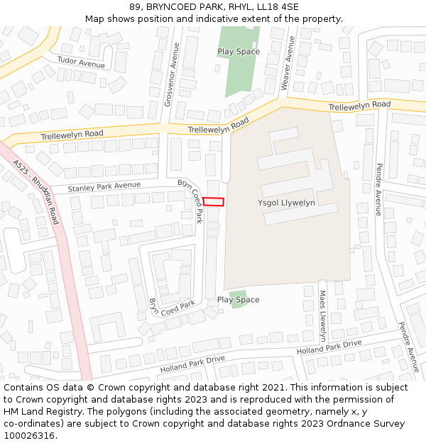 89, BRYNCOED PARK, RHYL, LL18 4SE: Location map and indicative extent of plot