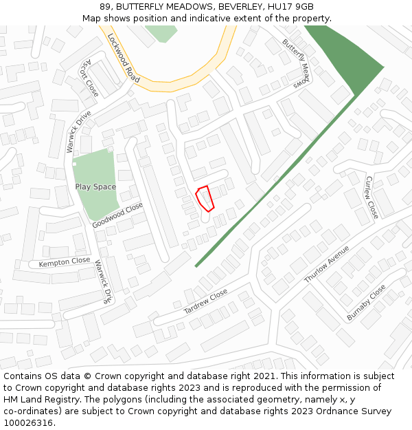 89, BUTTERFLY MEADOWS, BEVERLEY, HU17 9GB: Location map and indicative extent of plot