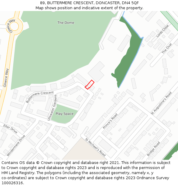 89, BUTTERMERE CRESCENT, DONCASTER, DN4 5QF: Location map and indicative extent of plot