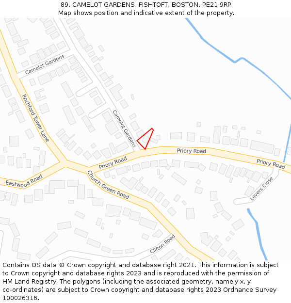 89, CAMELOT GARDENS, FISHTOFT, BOSTON, PE21 9RP: Location map and indicative extent of plot